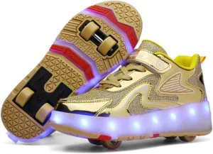 Kids Roller Skates Shoes with USB Chargeable LED Lights Double Row Four Wheels Trainers for Boys and Girls,Yellow-1.5LittleKid