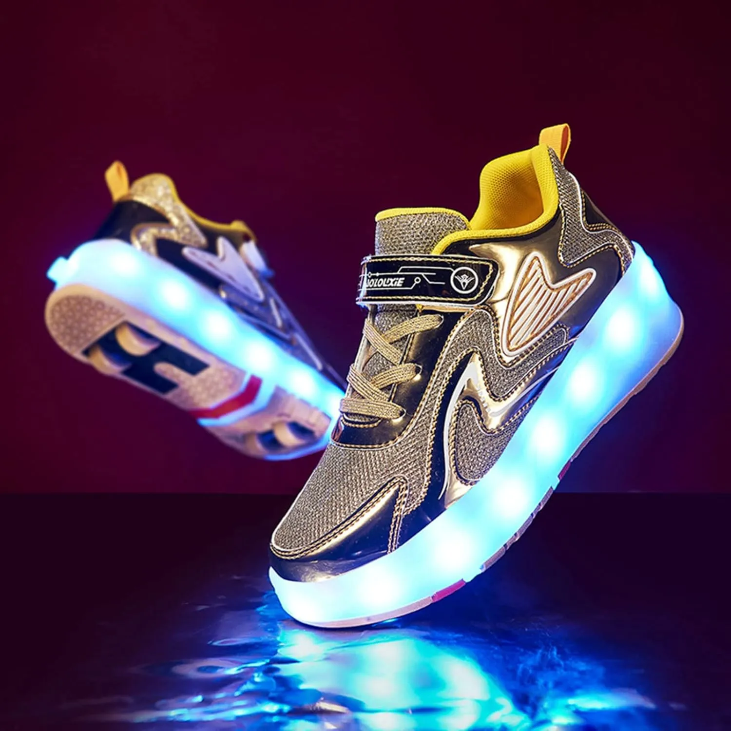 Kids Roller Skates Shoes with USB Chargeable LED Lights Double Row Four Wheels Trainers for Boys and Girls,Yellow-1.5LittleKid