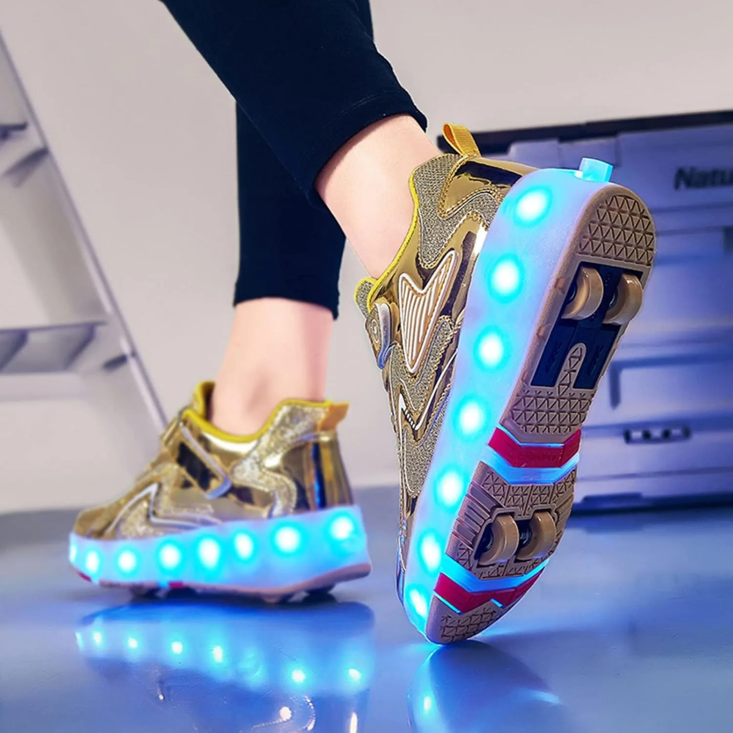 Kids Roller Skates Shoes with USB Chargeable LED Lights Double Row Four Wheels Trainers for Boys and Girls,Yellow-1.5LittleKid