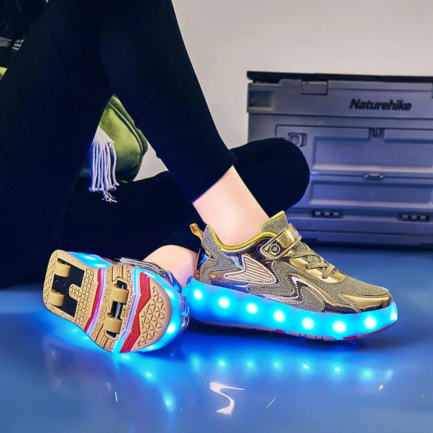 Kids Roller Skates Shoes with USB Chargeable LED Lights Double Row Four Wheels Trainers for Boys and Girls,Yellow-1.5LittleKid