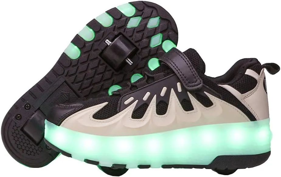 Kids USB Charging Led Light Up Shoes Breathable Mesh Double Wheels Roller Skate Shoes Sneakers for Boys Girls