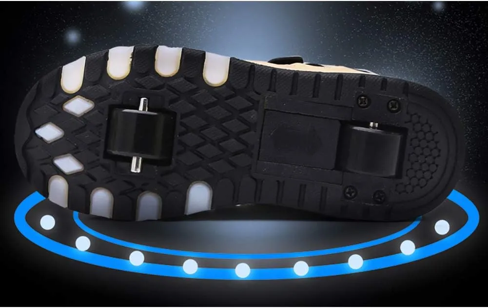 Kids USB Charging Led Light Up Shoes Breathable Mesh Double Wheels Roller Skate Shoes Sneakers for Boys Girls