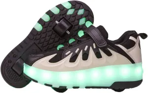 Kids USB Charging Led Light Up Shoes Breathable Mesh Double Wheels Roller Skate Shoes Sneakers for Boys Girls