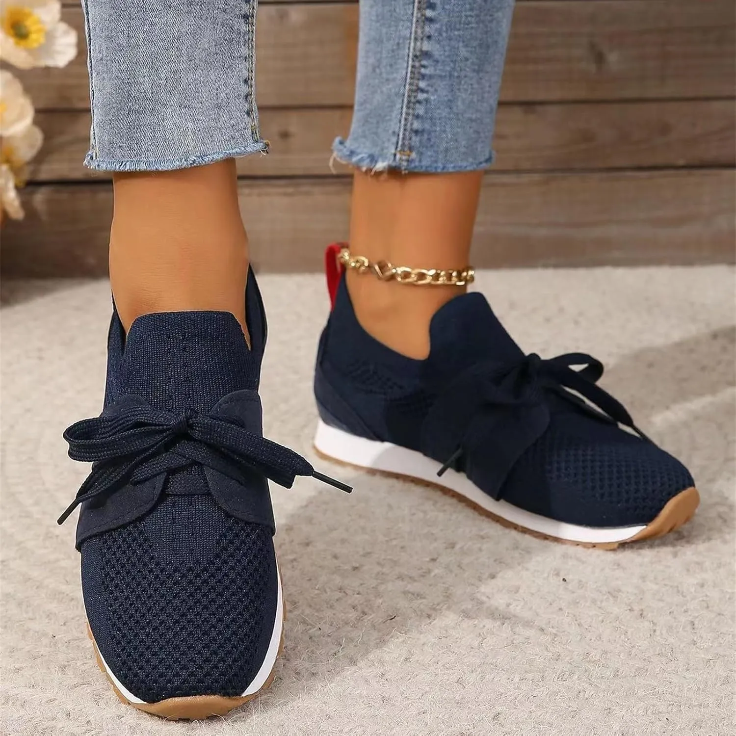 Lausiuoe Slip On Sneakers Women Arch Support Breathable Mesh Walking Shoes Fashion Comfort Running Tennis Gym Workout Shoes
