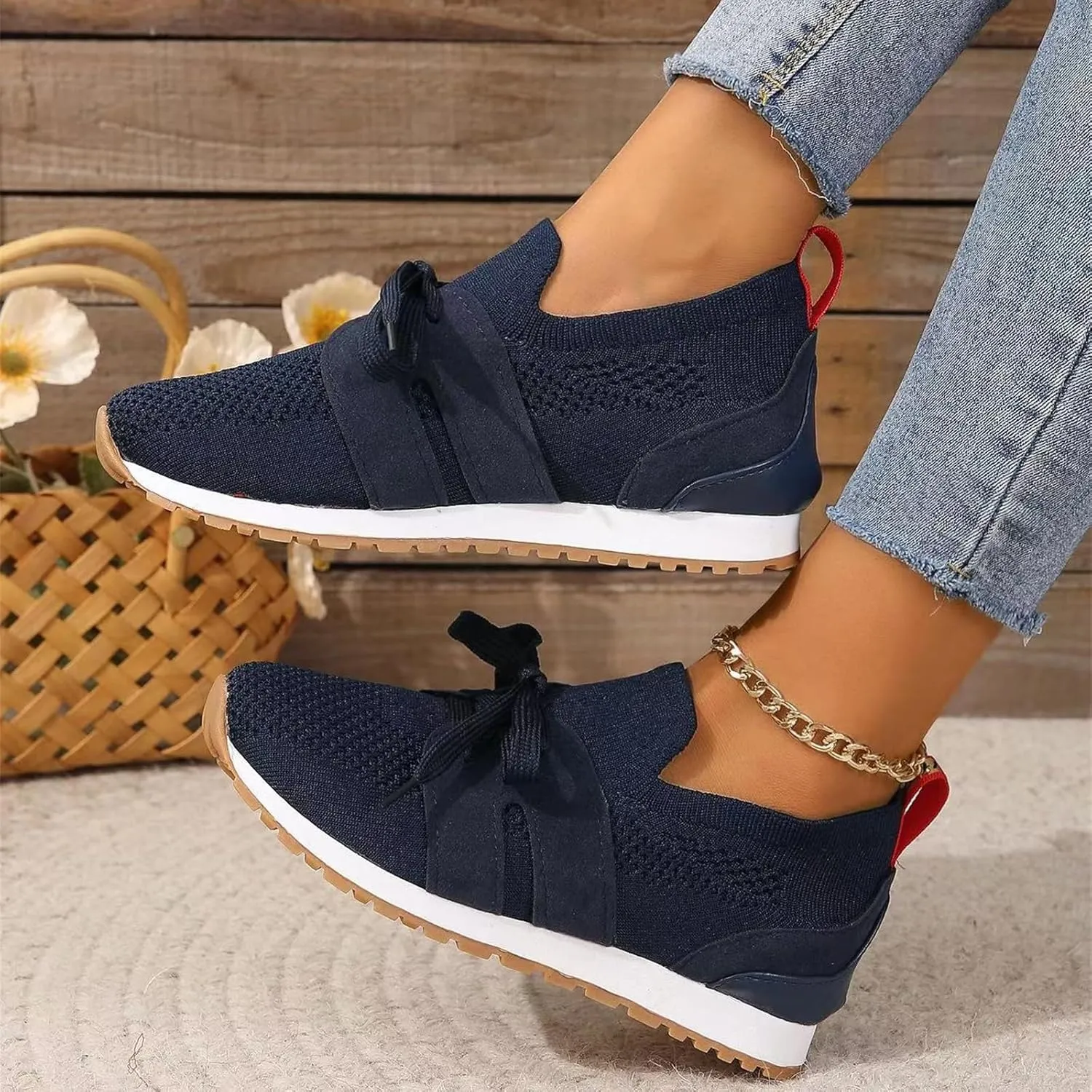 Lausiuoe Slip On Sneakers Women Arch Support Breathable Mesh Walking Shoes Fashion Comfort Running Tennis Gym Workout Shoes