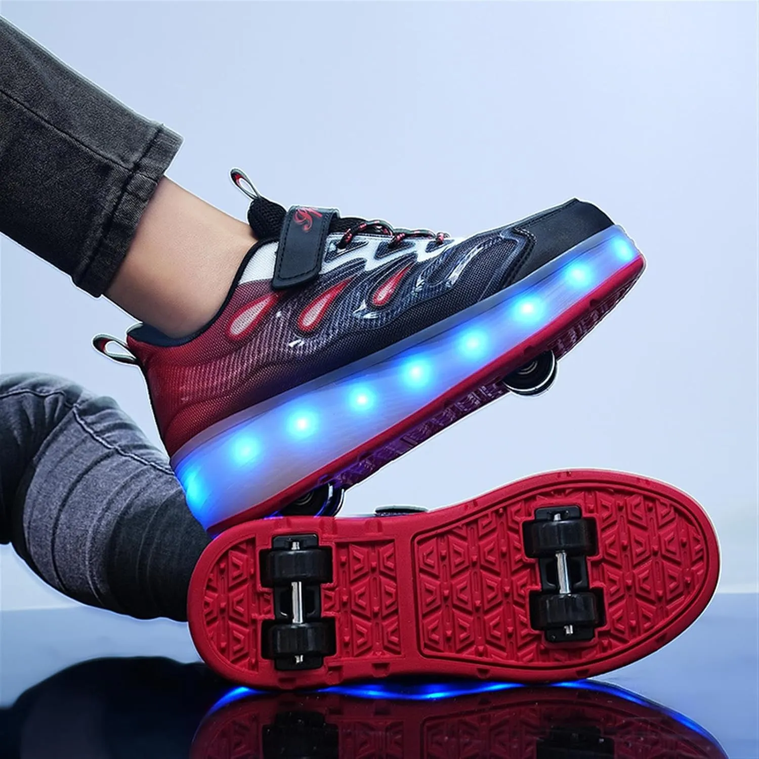 LED Roller Shoes for Kids ?C USB Rechargeable Light-Up Skating Sneakers with Detachable Wheels, Unisex Trendy Cool Street Roller Skates