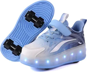 LED Roller Shoes for Kids ?C USB Rechargeable Light-Up Skating Sneakers with Detachable Wheels, Unisex Trendy Cool Street Roller Skates