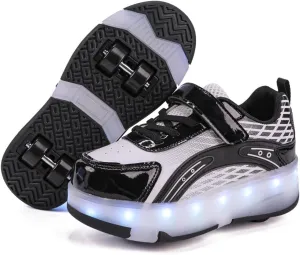 LED Roller Shoes for Kids ?C USB Rechargeable Light-Up Skating Sneakers with Detachable Wheels, Unisex Trendy Cool Street Roller Skates