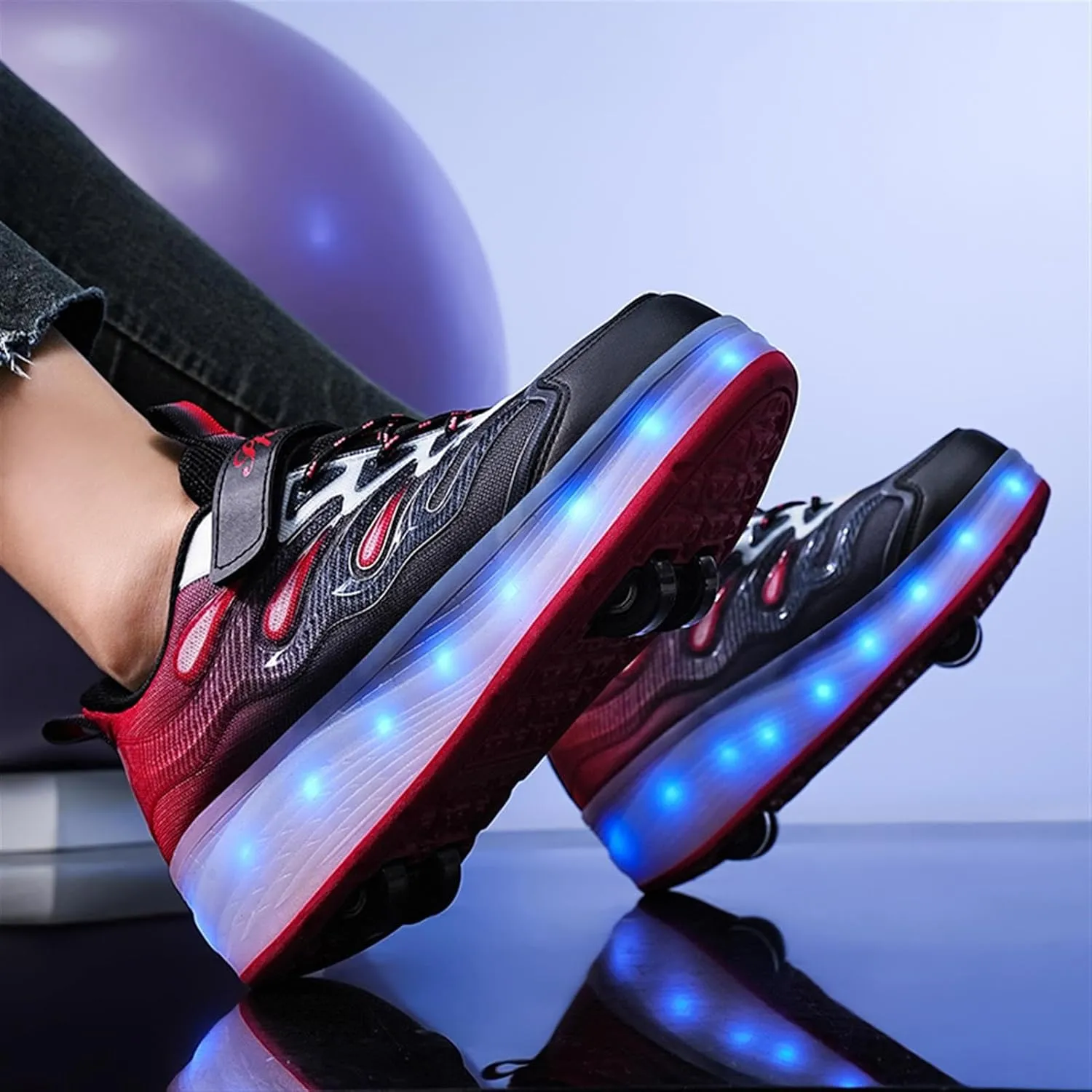 LED Roller Shoes for Kids ?C USB Rechargeable Light-Up Skating Sneakers with Detachable Wheels, Unisex Trendy Cool Street Roller Skates