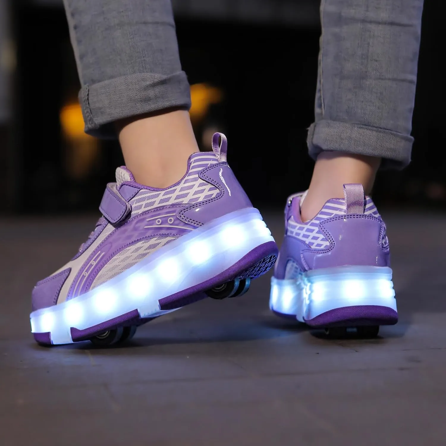 LED Roller Shoes for Kids ?C USB Rechargeable Light-Up Skating Sneakers with Detachable Wheels, Unisex Trendy Cool Street Roller Skates