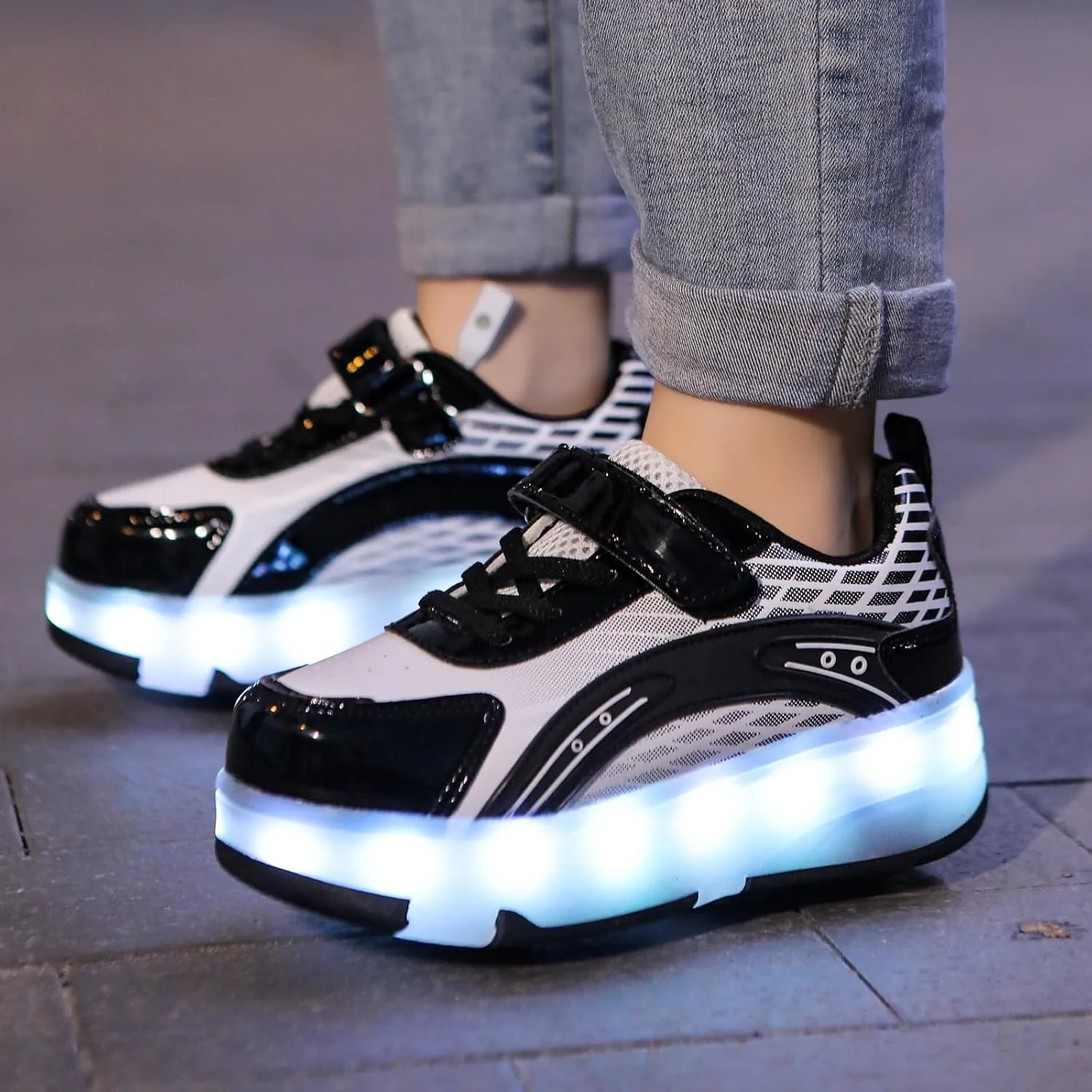 LED Roller Shoes for Kids ?C USB Rechargeable Light-Up Skating Sneakers with Detachable Wheels, Unisex Trendy Cool Street Roller Skates