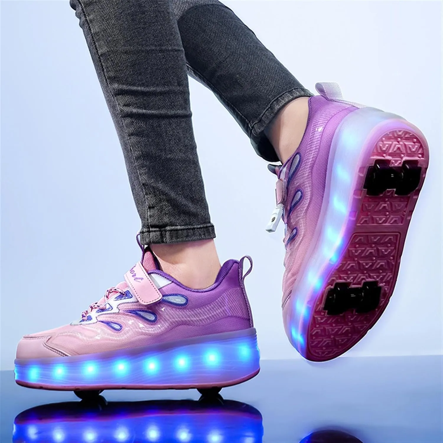 LED Roller Shoes for Kids ?C USB Rechargeable Light-Up Skating Sneakers with Detachable Wheels, Unisex Trendy Cool Street Roller Skates