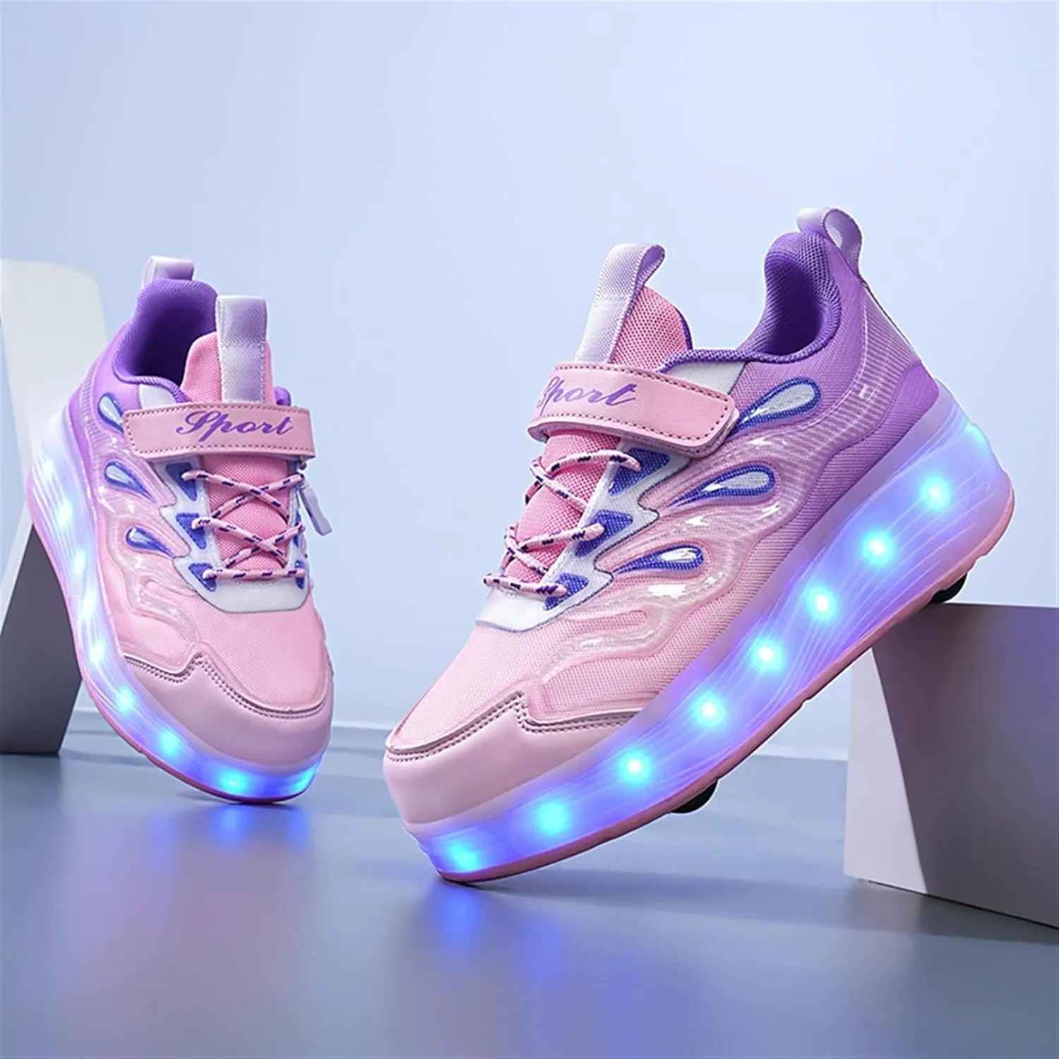 LED Roller Shoes for Kids ?C USB Rechargeable Light-Up Skating Sneakers with Detachable Wheels, Unisex Trendy Cool Street Roller Skates