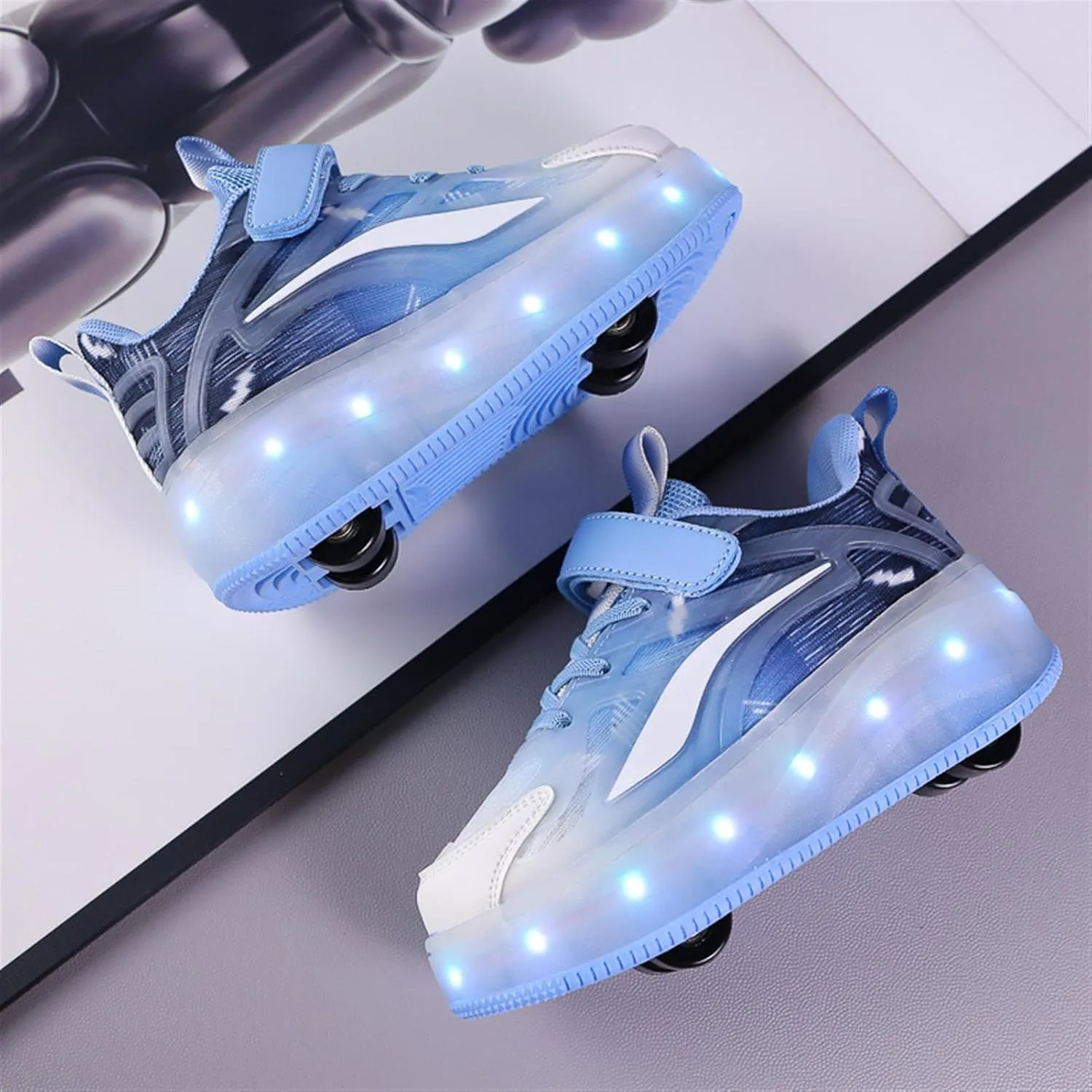 LED Roller Shoes for Kids ?C USB Rechargeable Light-Up Skating Sneakers with Detachable Wheels, Unisex Trendy Cool Street Roller Skates