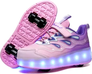 LED Roller Shoes for Kids ?C USB Rechargeable Light-Up Skating Sneakers with Detachable Wheels, Unisex Trendy Cool Street Roller Skates