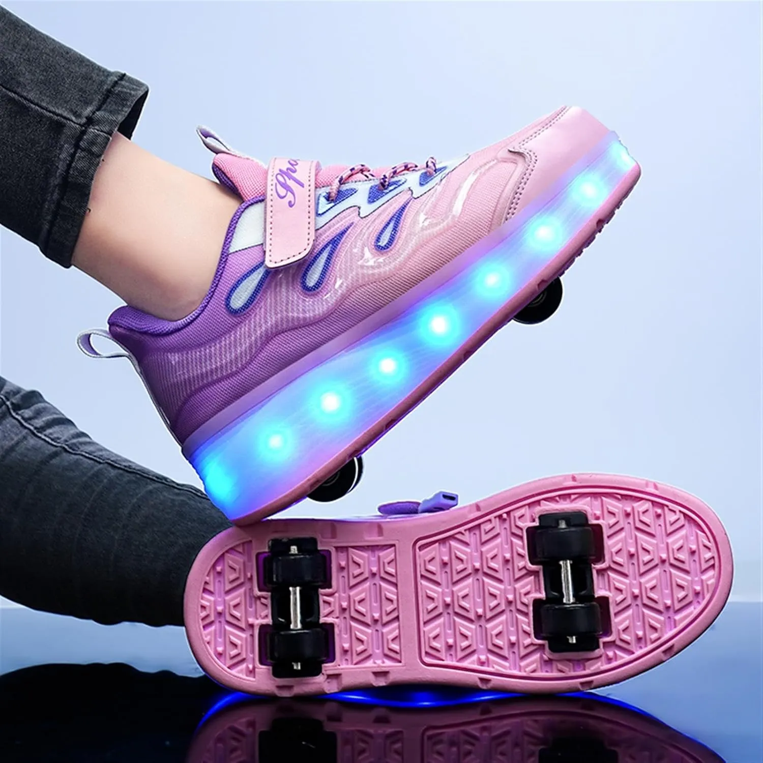 LED Roller Shoes for Kids ?C USB Rechargeable Light-Up Skating Sneakers with Detachable Wheels, Unisex Trendy Cool Street Roller Skates
