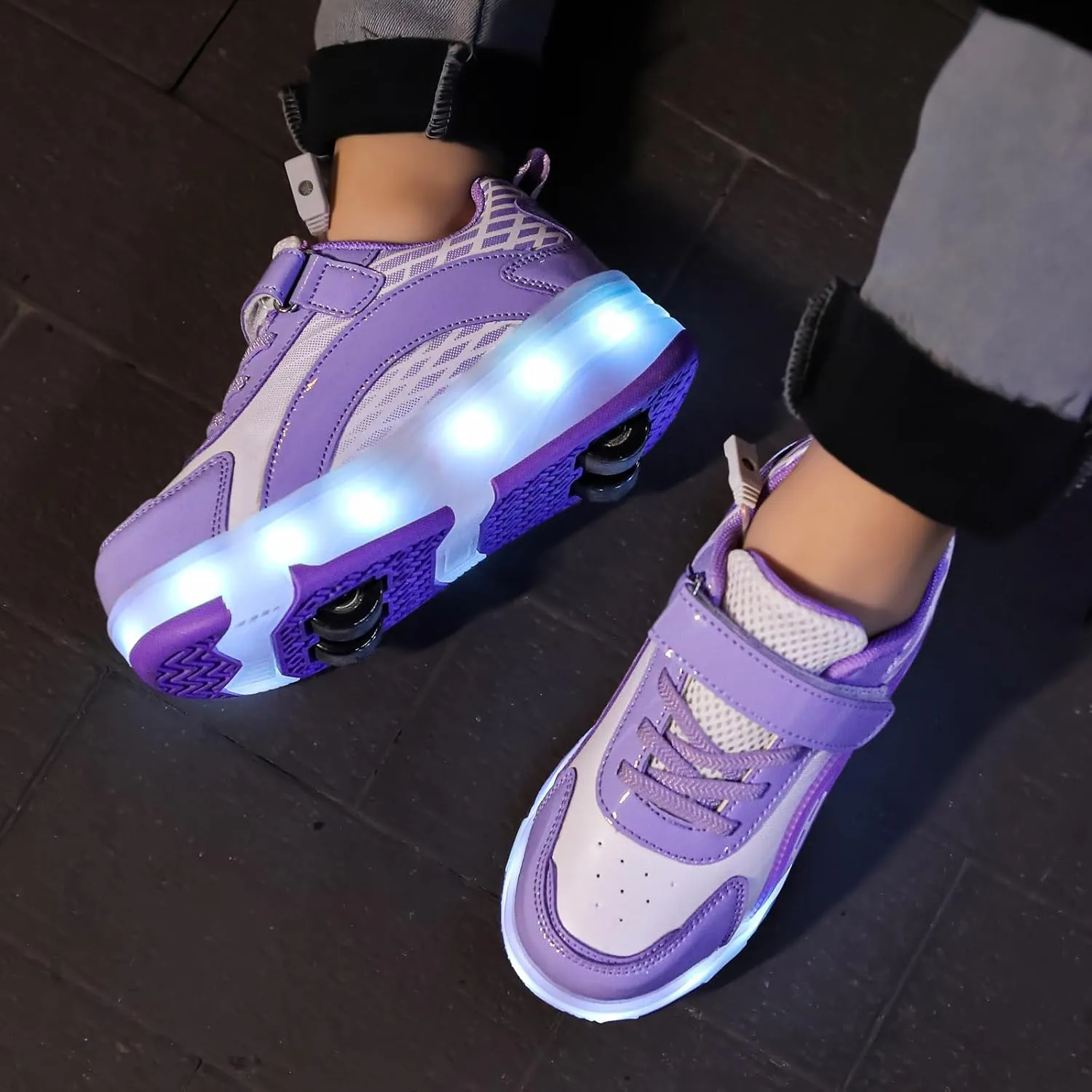 LED Roller Shoes for Kids ?C USB Rechargeable Light-Up Skating Sneakers with Detachable Wheels, Unisex Trendy Cool Street Roller Skates