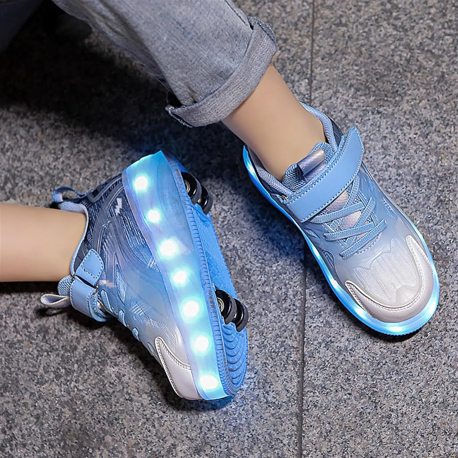 LED Roller Shoes for Kids ?C USB Rechargeable Light-Up Skating Sneakers with Detachable Wheels, Unisex Trendy Cool Street Roller Skates