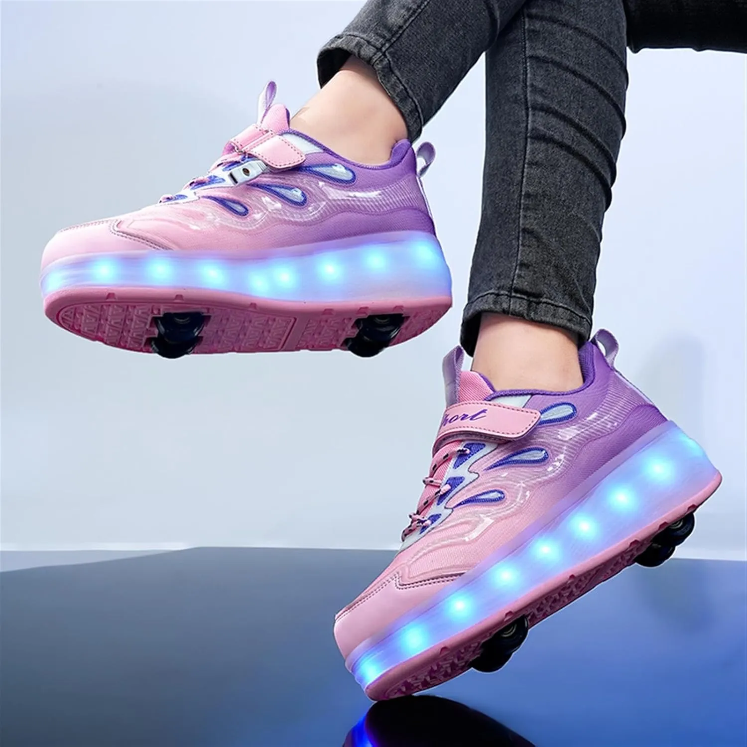 LED Roller Shoes for Kids ?C USB Rechargeable Light-Up Skating Sneakers with Detachable Wheels, Unisex Trendy Cool Street Roller Skates