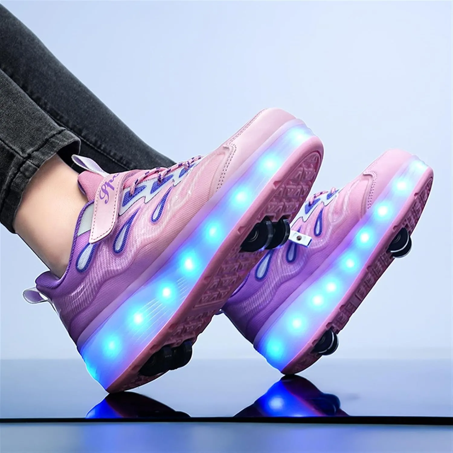 LED Roller Shoes for Kids ?C USB Rechargeable Light-Up Skating Sneakers with Detachable Wheels, Unisex Trendy Cool Street Roller Skates