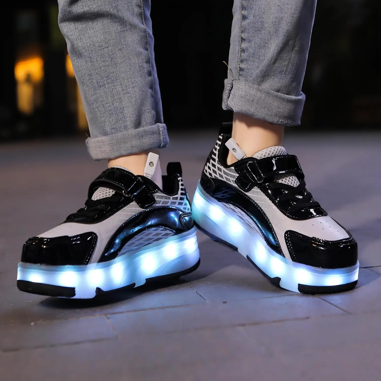 LED Roller Shoes for Kids ?C USB Rechargeable Light-Up Skating Sneakers with Detachable Wheels, Unisex Trendy Cool Street Roller Skates