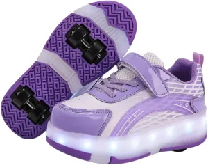 LED Roller Shoes for Kids ?C USB Rechargeable Light-Up Skating Sneakers with Detachable Wheels, Unisex Trendy Cool Street Roller Skates