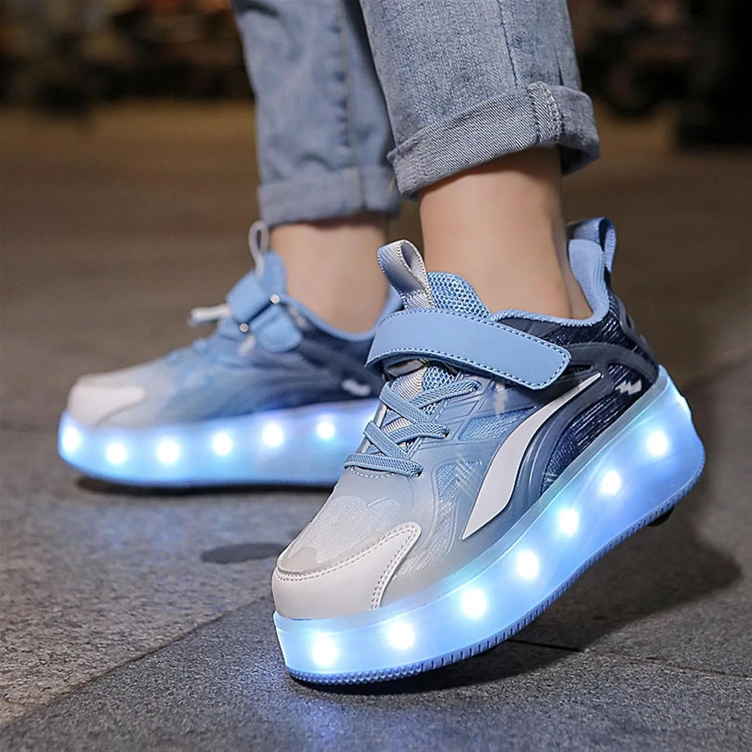 LED Roller Shoes for Kids ?C USB Rechargeable Light-Up Skating Sneakers with Detachable Wheels, Unisex Trendy Cool Street Roller Skates