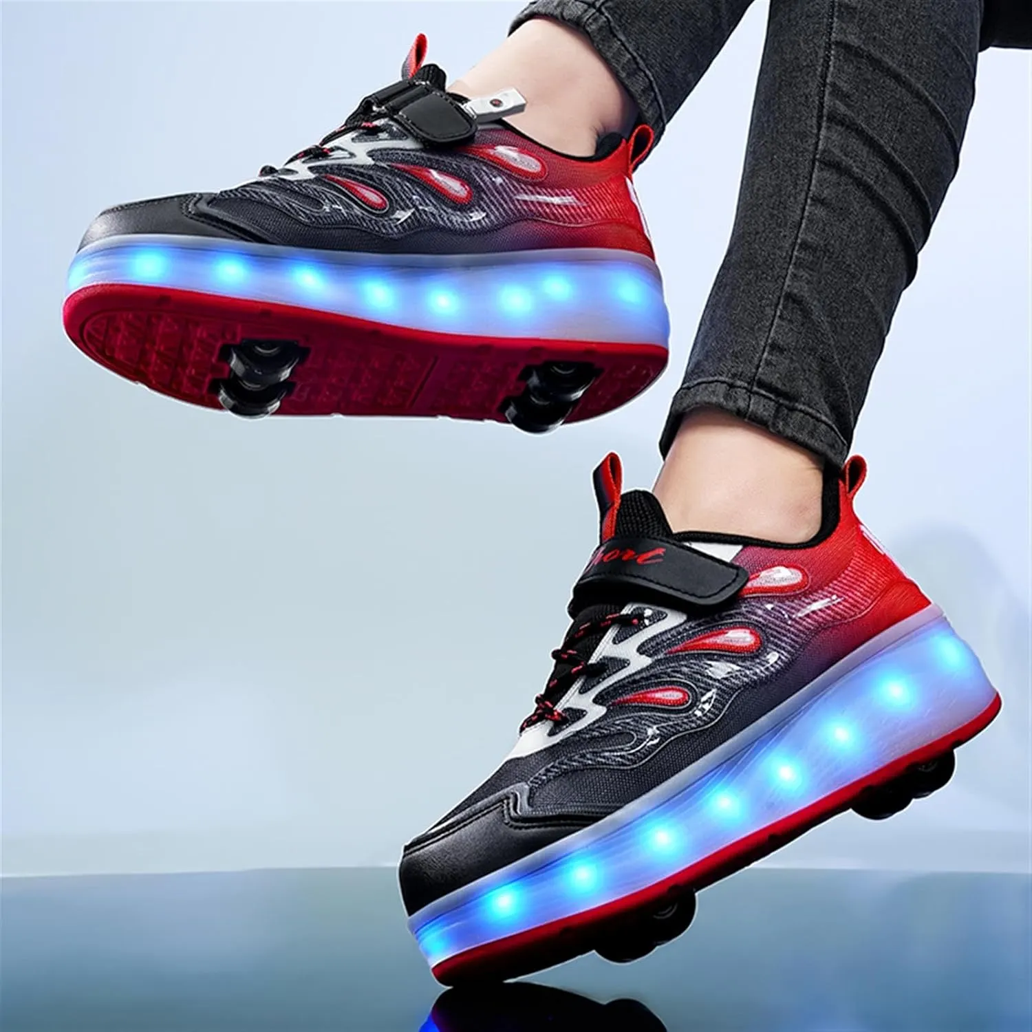 LED Roller Shoes for Kids ?C USB Rechargeable Light-Up Skating Sneakers with Detachable Wheels, Unisex Trendy Cool Street Roller Skates