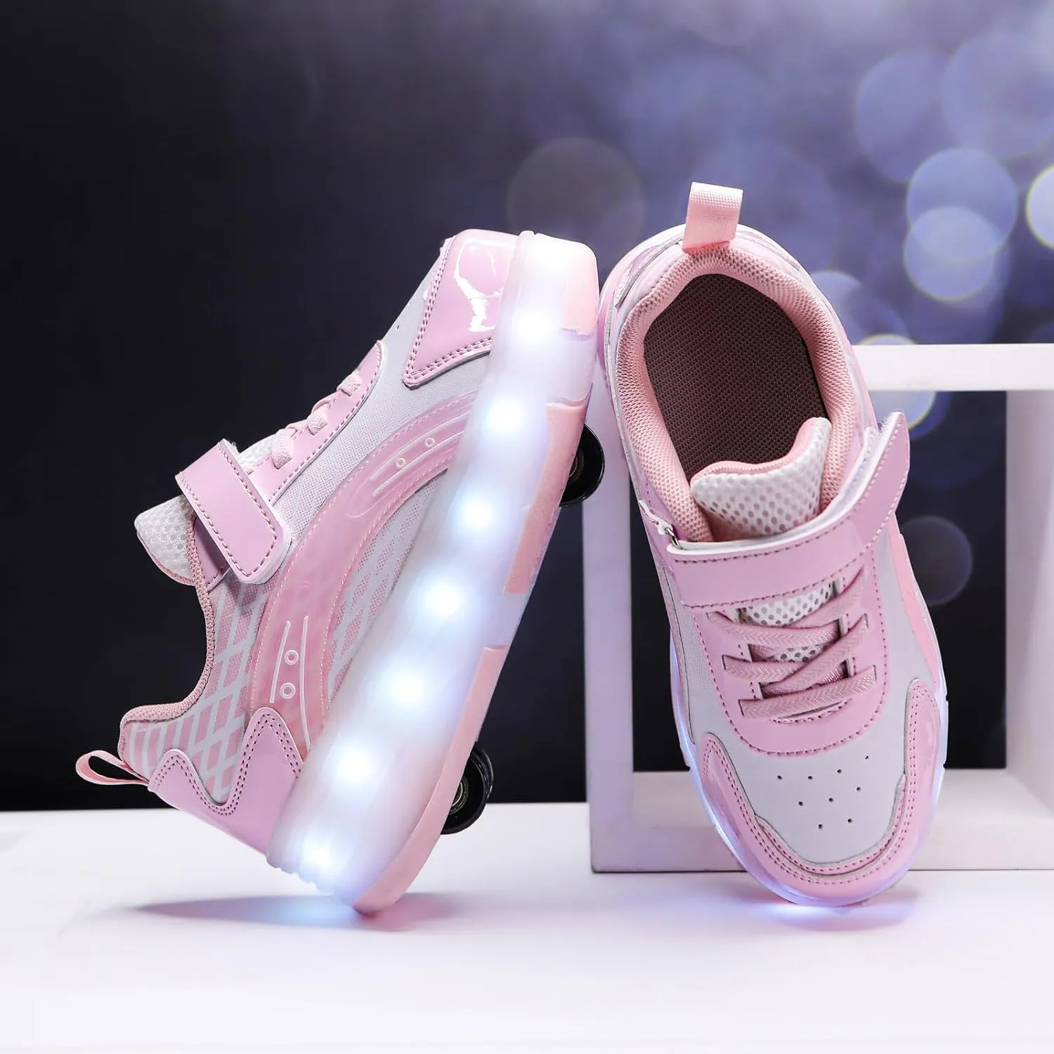 LED Roller Shoes for Kids ?C USB Rechargeable Light-Up Skating Sneakers with Detachable Wheels, Unisex Trendy Cool Street Roller Skates
