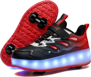 LED Roller Shoes for Kids ?C USB Rechargeable Light-Up Skating Sneakers with Detachable Wheels, Unisex Trendy Cool Street Roller Skates