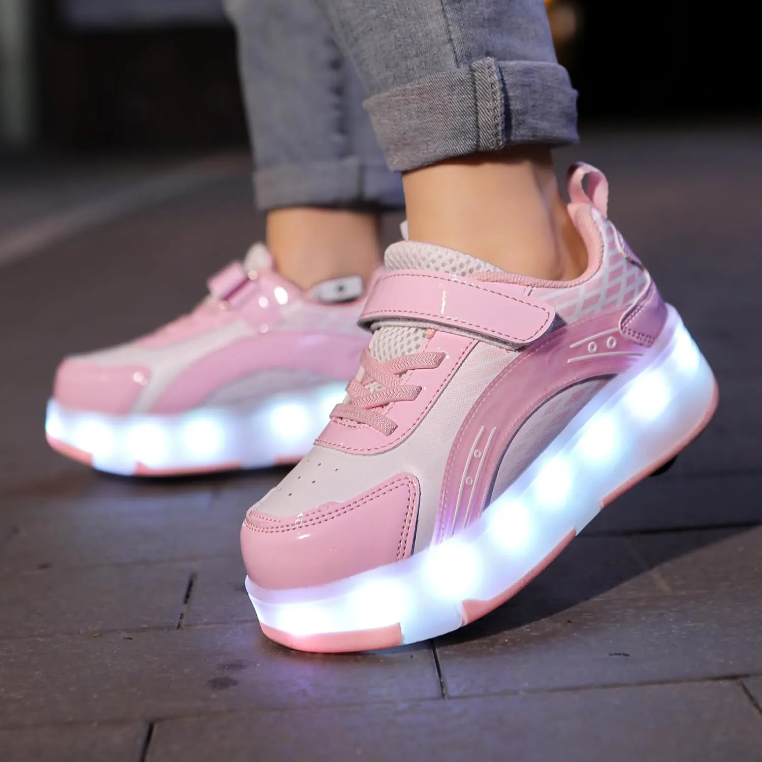 LED Roller Shoes for Kids ?C USB Rechargeable Light-Up Skating Sneakers with Detachable Wheels, Unisex Trendy Cool Street Roller Skates