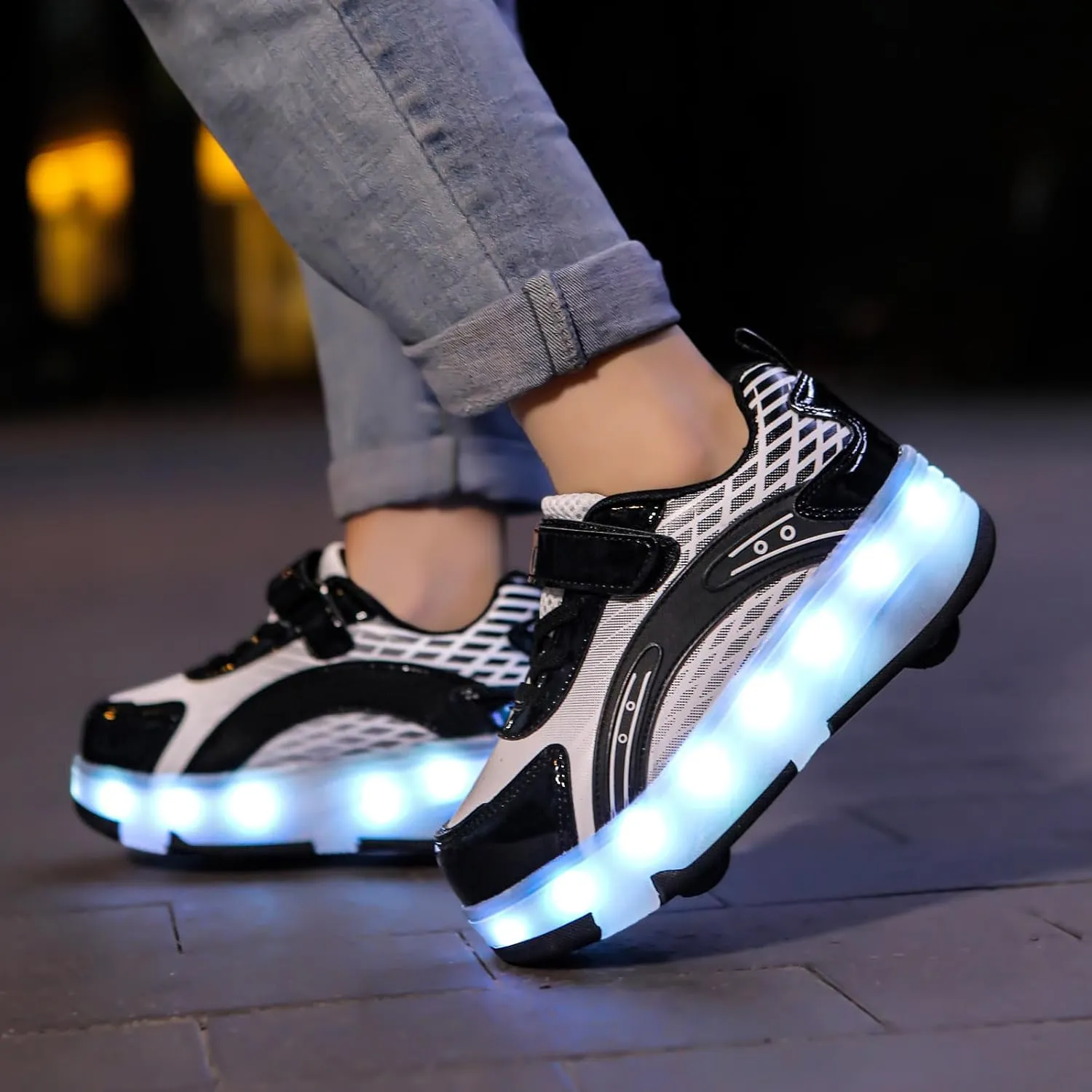 LED Roller Shoes for Kids ?C USB Rechargeable Light-Up Skating Sneakers with Detachable Wheels, Unisex Trendy Cool Street Roller Skates