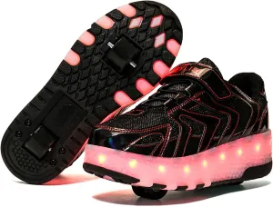 Led Roller Skate Shoes Sneakers, USB Charging Light Up Roller Shoes Boy Girl Child Adult Automatic Retractable Sneakers Fashionblack-USA 7