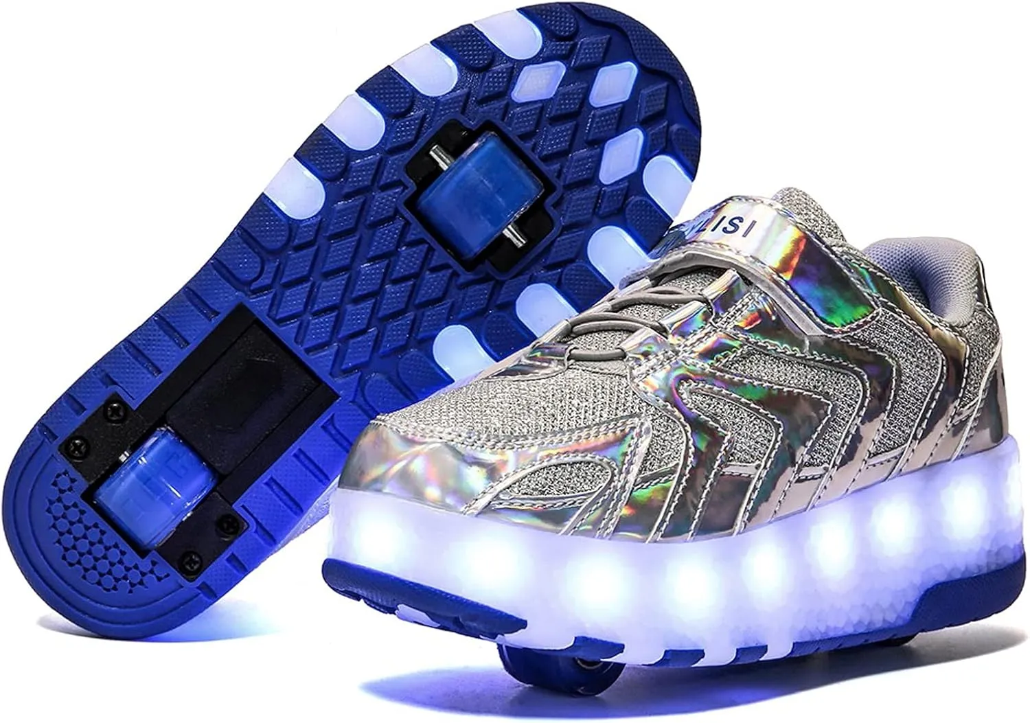 Led Roller Skate Shoes Sneakers, USB Charging Light Up Roller Shoes Boy Girl Child Adult Automatic Retractable Sneakers Fashionsilver-USA 7.5
