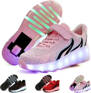 Light Up Shoes Led Roller Skate Shoes Wheels Boys Girls Sneakers, Kids Led Light Up Shoes Usb Charging Flashing Sneakers Unisex for Festivals, Thanksgiving, Christmas, New Ye(Size:US 12,Color:Pink)