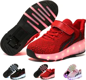 Light Up Shoes Led Roller Skate Shoes Wheels Boys Girls Sneakers, Kids Led Light Up Shoes Usb Charging Flashing Sneakers Unisex for Festivals, Thanksgiving, Christmas, New Ye(Size:US 2.5,Color:Red)