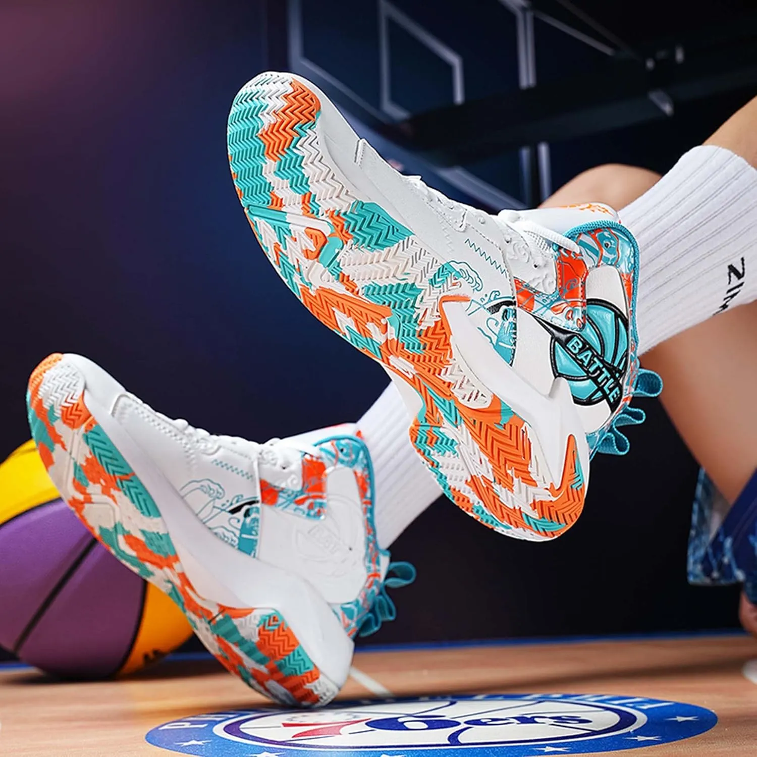 Men's Lace Up Basketball Shoes With Rubber Soles High Elasticity Running Shoes Casual And Fashionable Sneakers Non Slip And Wear-Resistant Outdoor Hiking Shoes Comfortable And Breathable Fitness Shoes