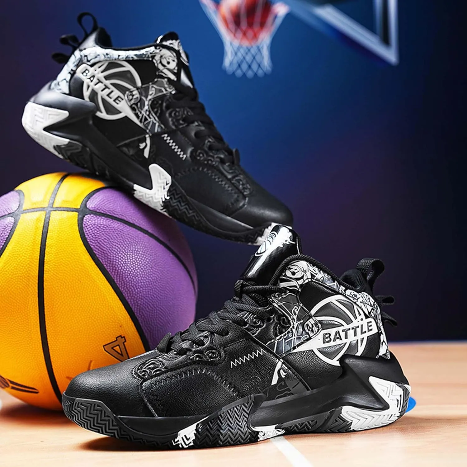 Men's Lace Up Basketball Shoes With Rubber Soles High Elasticity Running Shoes Casual And Fashionable Sneakers Non Slip And Wear-Resistant Outdoor Hiking Shoes Comfortable And Breathable Fitness Shoes