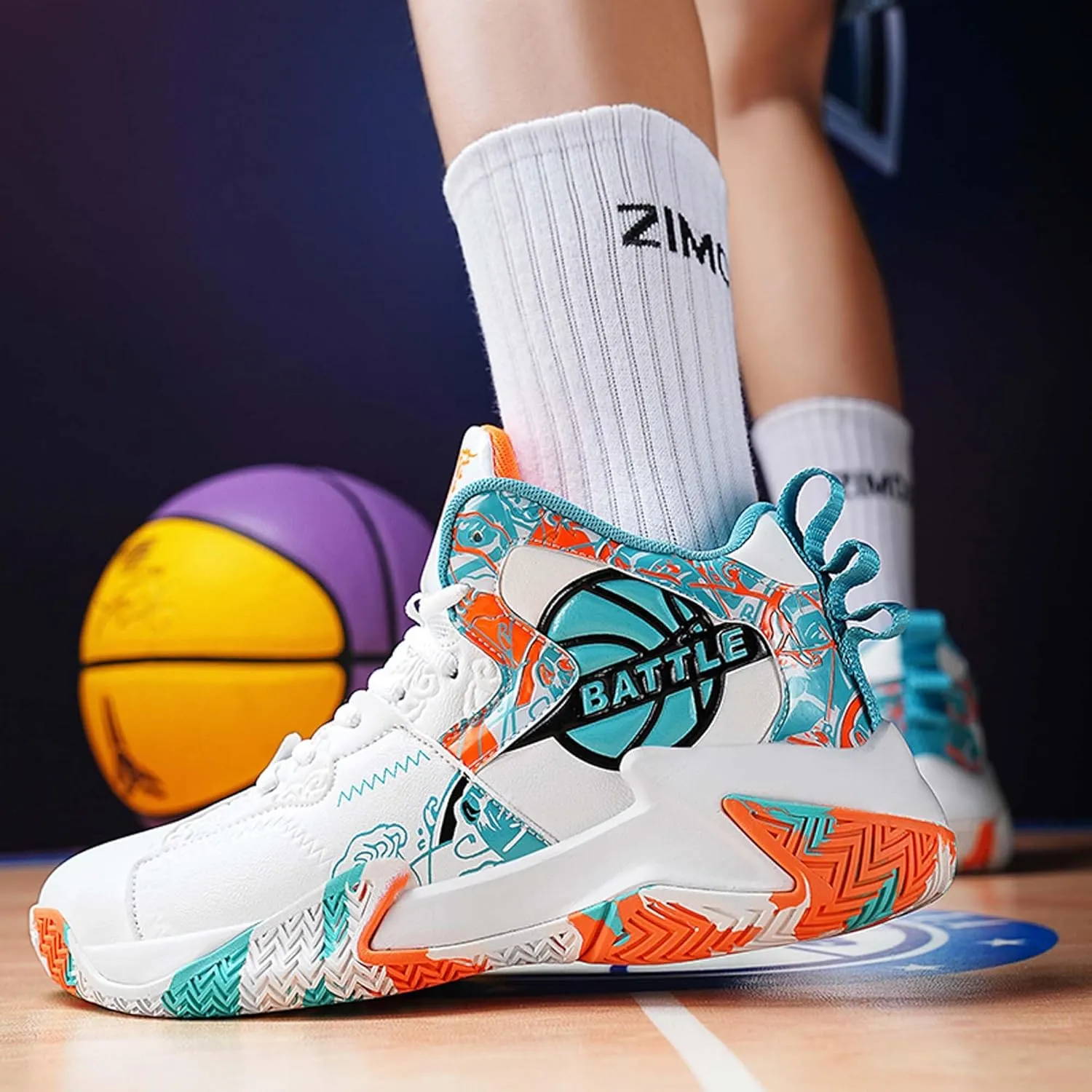 Men's Lace Up Basketball Shoes With Rubber Soles High Elasticity Running Shoes Casual And Fashionable Sneakers Non Slip And Wear-Resistant Outdoor Hiking Shoes Comfortable And Breathable Fitness Shoes