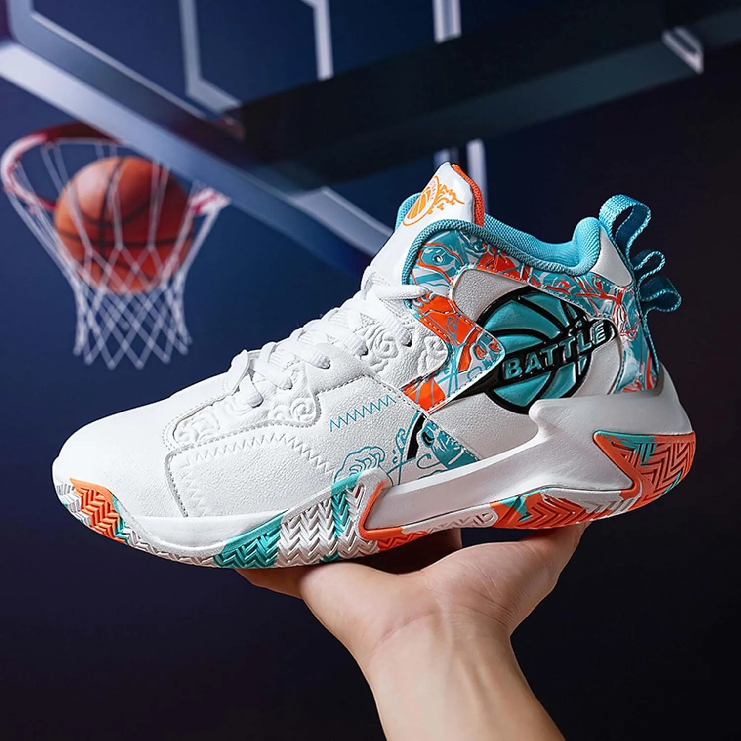 Men's Lace Up Basketball Shoes With Rubber Soles High Elasticity Running Shoes Casual And Fashionable Sneakers Non Slip And Wear-Resistant Outdoor Hiking Shoes Comfortable And Breathable Fitness Shoes