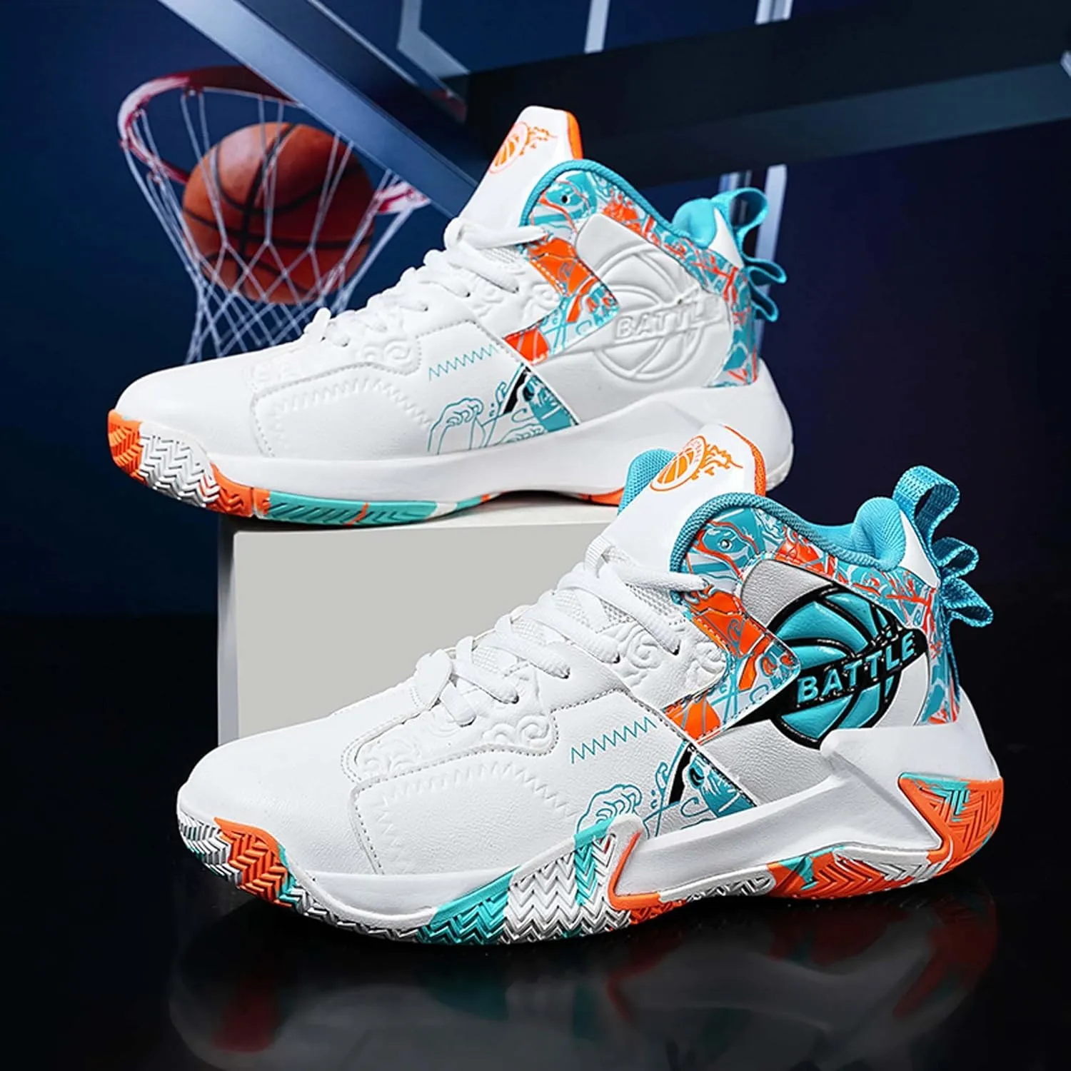 Men's Lace Up Basketball Shoes With Rubber Soles High Elasticity Running Shoes Casual And Fashionable Sneakers Non Slip And Wear-Resistant Outdoor Hiking Shoes Comfortable And Breathable Fitness Shoes