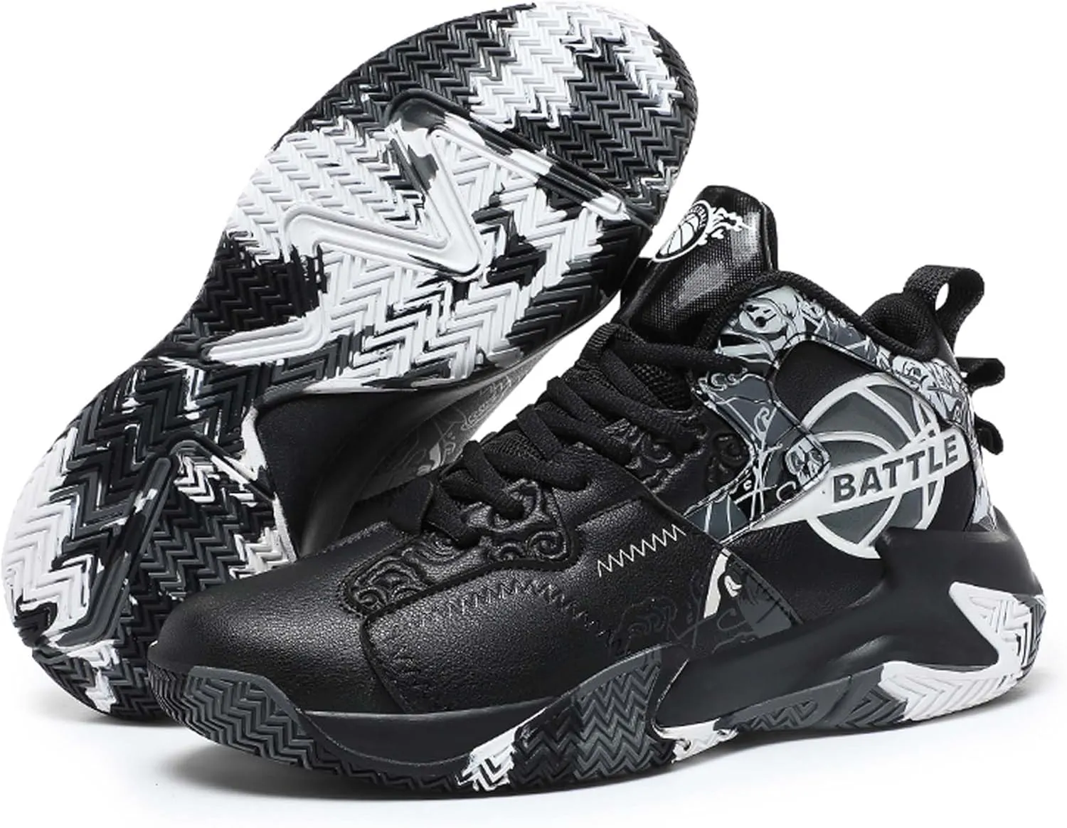 Men's Lace Up Basketball Shoes With Rubber Soles High Elasticity Running Shoes Casual And Fashionable Sneakers Non Slip And Wear-Resistant Outdoor Hiking Shoes Comfortable And Breathable Fitness Shoes