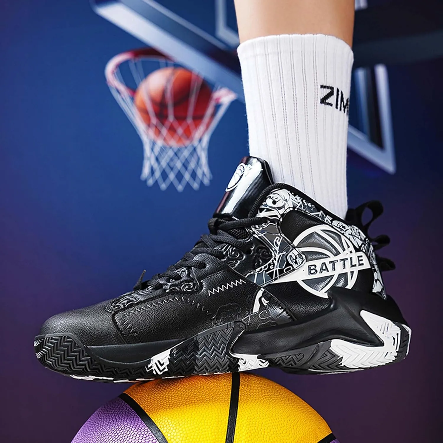 Men's Lace Up Basketball Shoes With Rubber Soles High Elasticity Running Shoes Casual And Fashionable Sneakers Non Slip And Wear-Resistant Outdoor Hiking Shoes Comfortable And Breathable Fitness Shoes