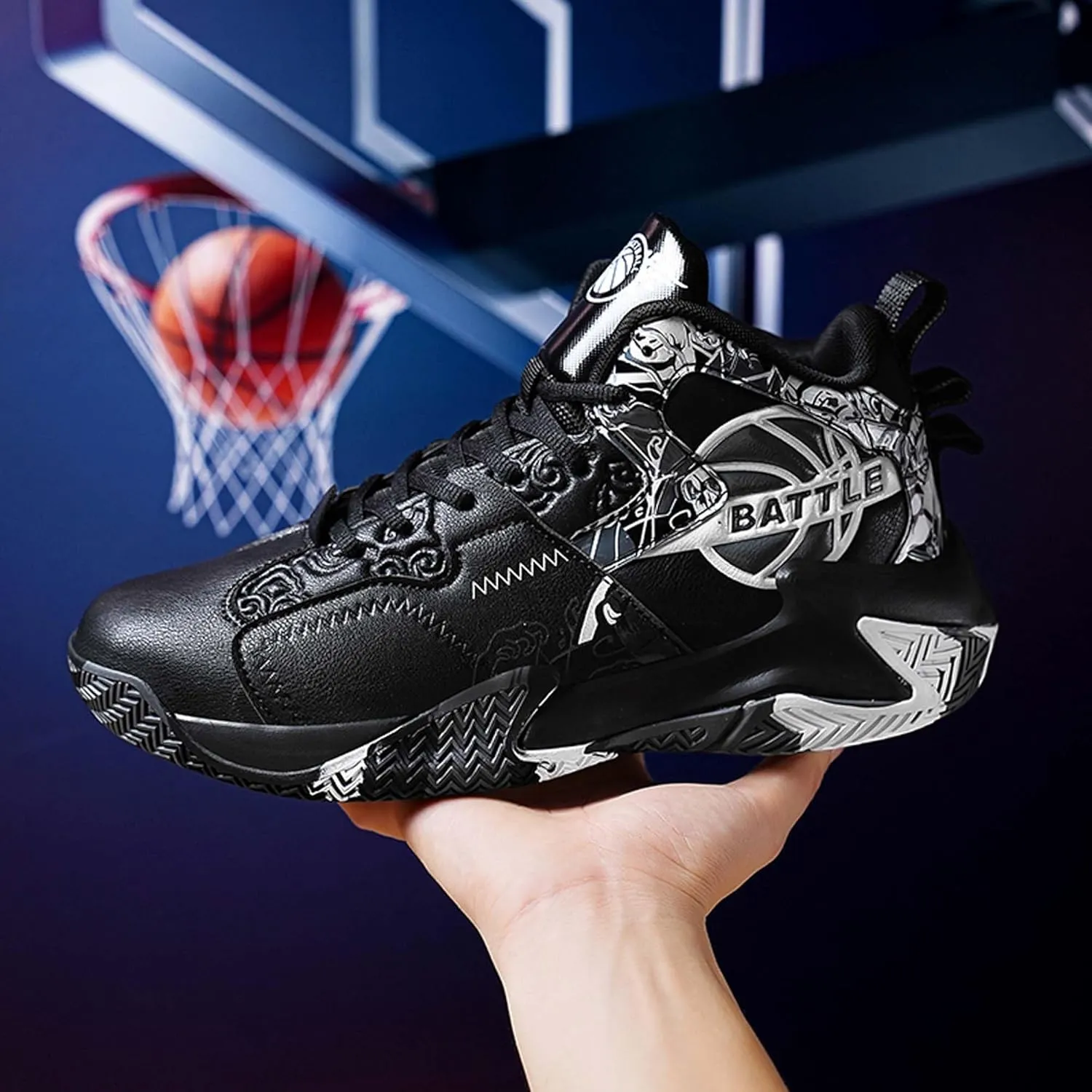 Men's Lace Up Basketball Shoes With Rubber Soles High Elasticity Running Shoes Casual And Fashionable Sneakers Non Slip And Wear-Resistant Outdoor Hiking Shoes Comfortable And Breathable Fitness Shoes