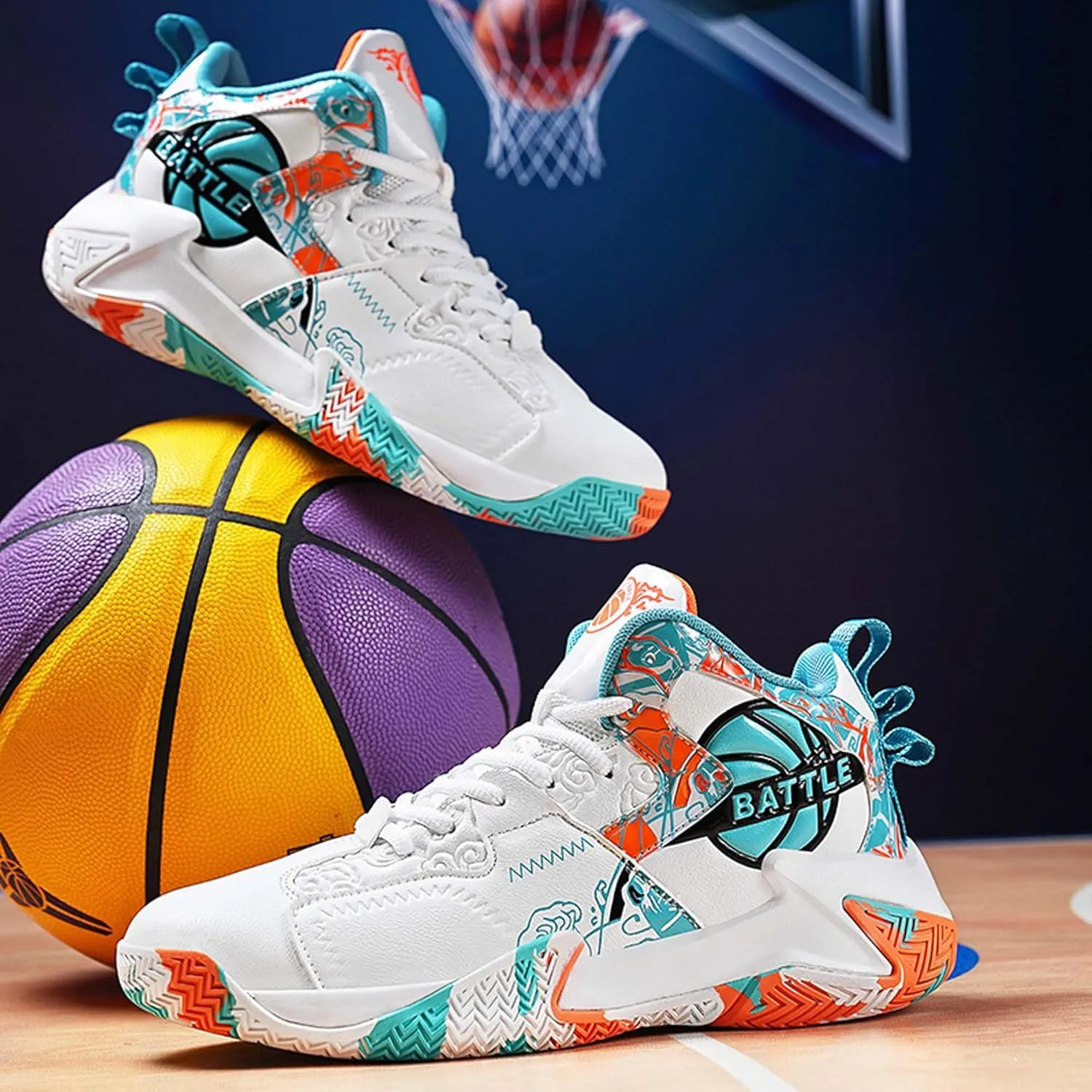 Men's Lace Up Basketball Shoes With Rubber Soles High Elasticity Running Shoes Casual And Fashionable Sneakers Non Slip And Wear-Resistant Outdoor Hiking Shoes Comfortable And Breathable Fitness Shoes