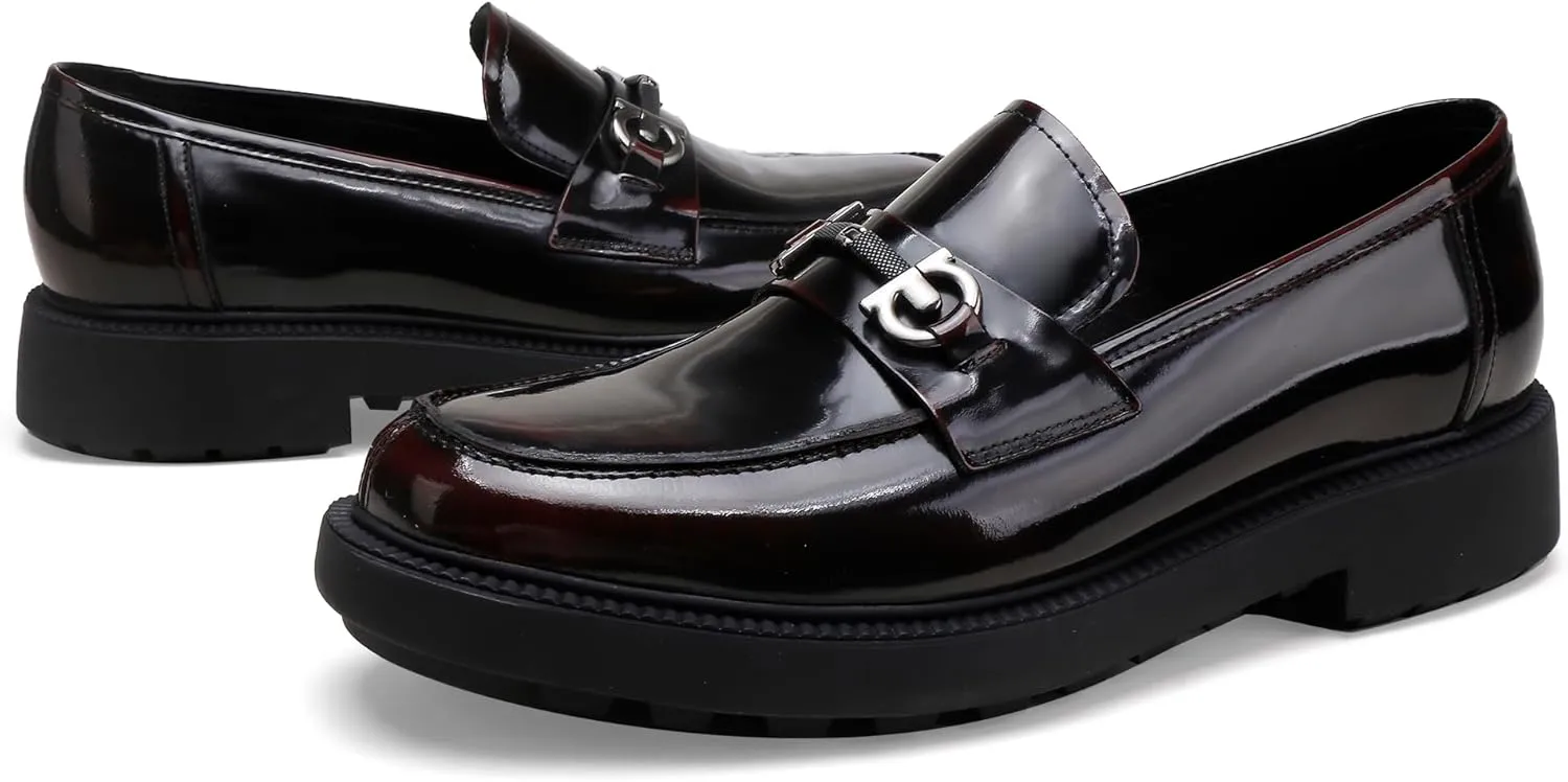Men's Luxury Genuine Leather Dress Loafers Shoes, Casual Formal Buckle Slip on Loafers Moc-Toe Business Dress Shoes Party Wedding Slip-on Loafer for Mens