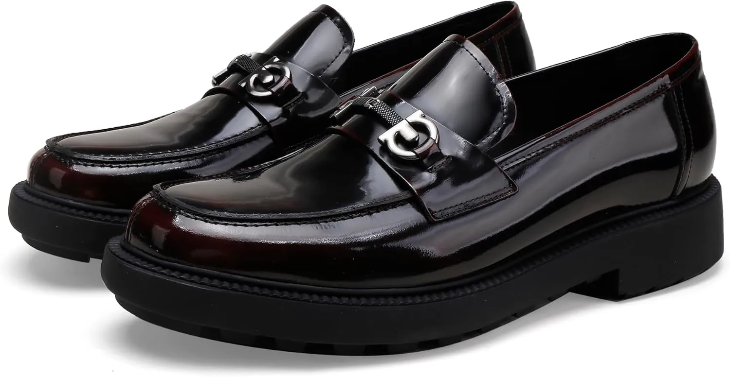 Men's Luxury Genuine Leather Dress Loafers Shoes, Casual Formal Buckle Slip on Loafers Moc-Toe Business Dress Shoes Party Wedding Slip-on Loafer for Mens