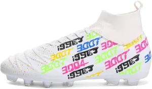 Mens Outdoor Soccer Cleats with Spikes Black and White Soccer Shoes for Men, Professional High-Top Football Shoes for Indoor Use, Soccer Boots Designed for Professional Futsal Competitions
