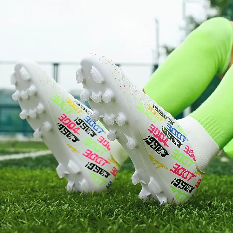 Mens Outdoor Soccer Cleats with Spikes Black and White Soccer Shoes for Men, Professional High-Top Football Shoes for Indoor Use, Soccer Boots Designed for Professional Futsal Competitions