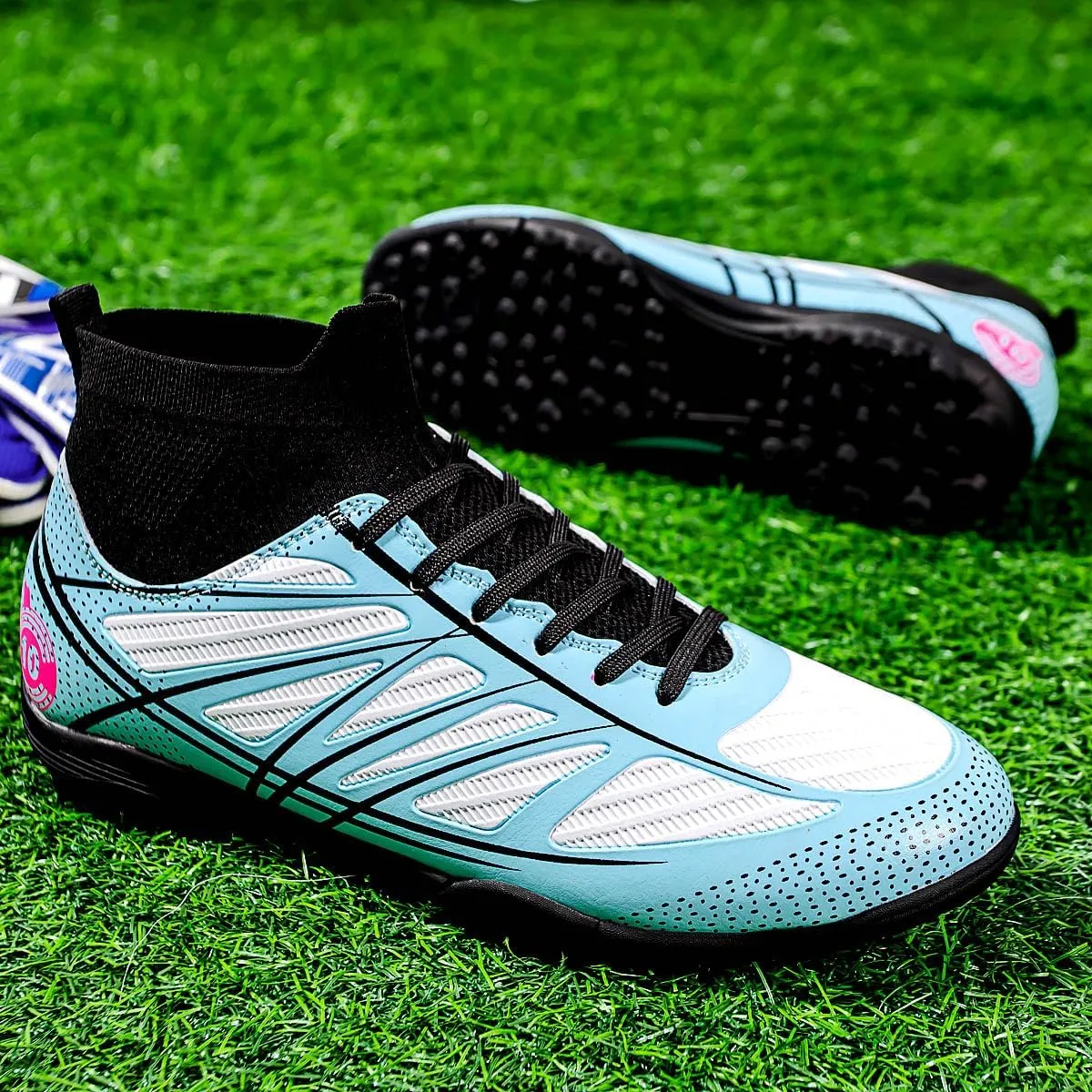 Mens Soccer Shoes Cleats Football Boots Professional Training Outdoor Indoor Sneaker High-Top Spike Breathable Athletic